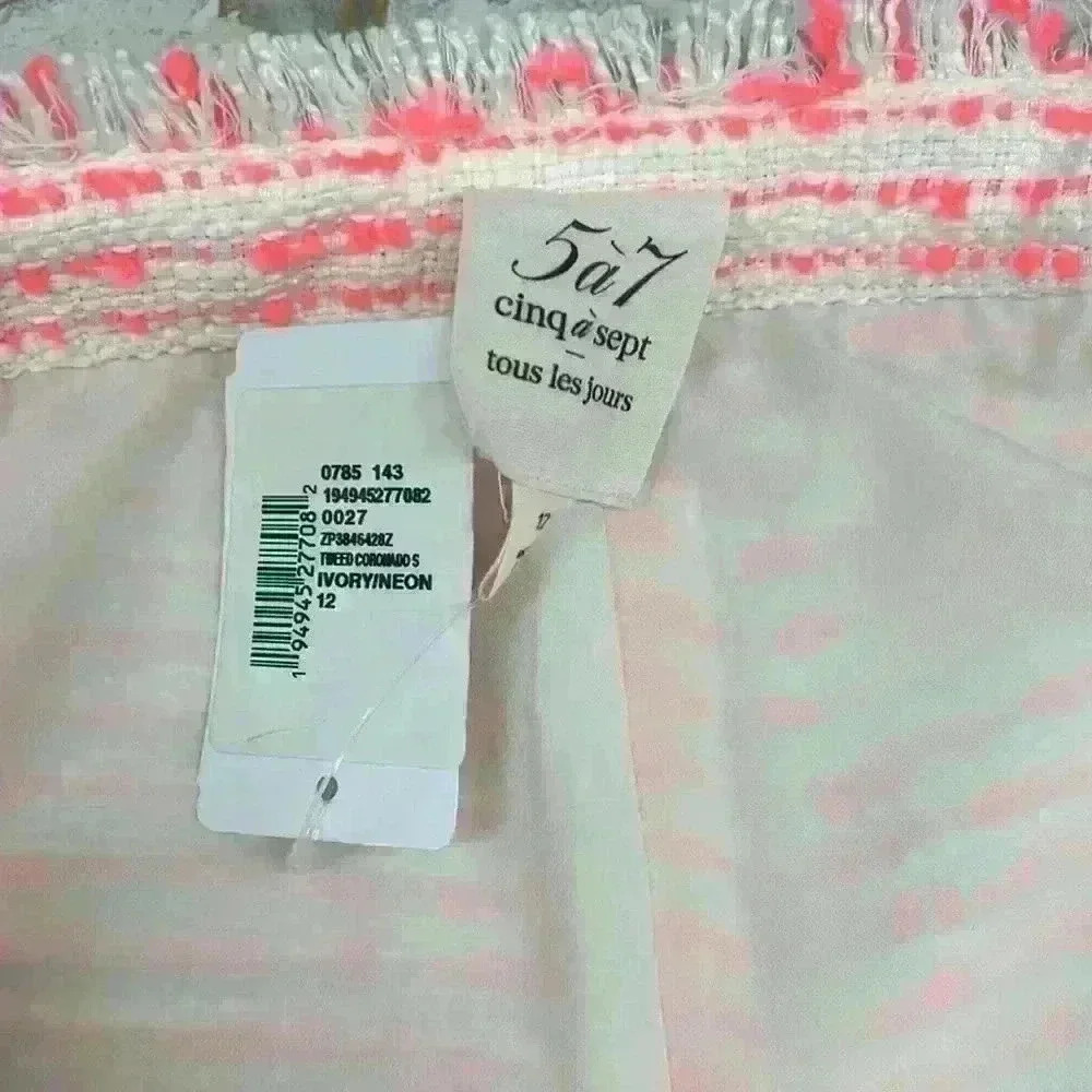 Cinq a Sept Tweed Neon Pink & White Coronado Shorts New - Picture 4 of 8